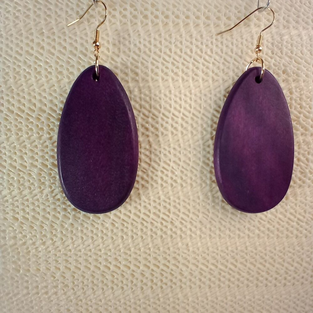 BOHO PURPLE WOODEN Bohemian Teardrop 3" Earrings